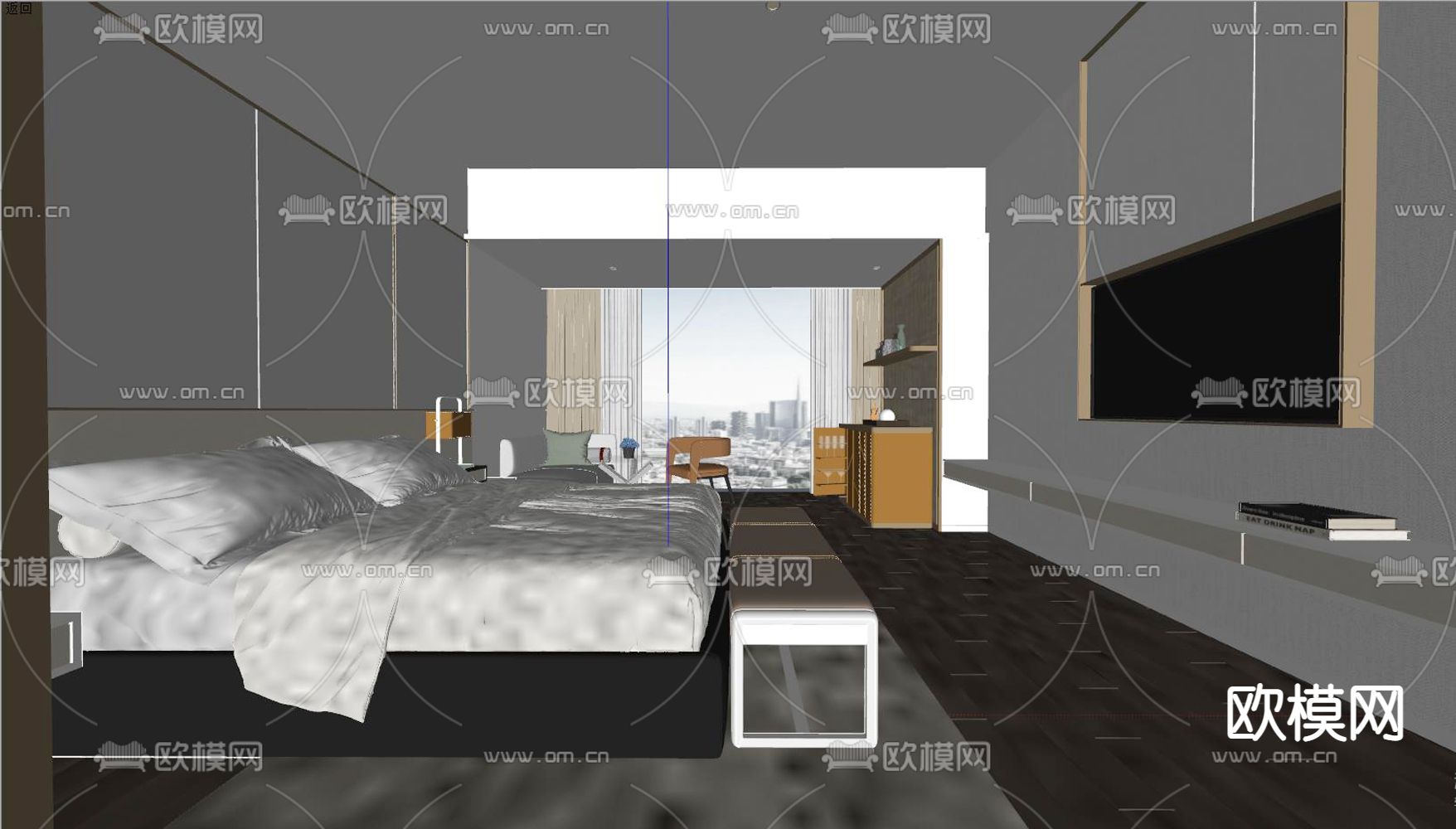 现代酒店客房su模型下载（渲染图2）