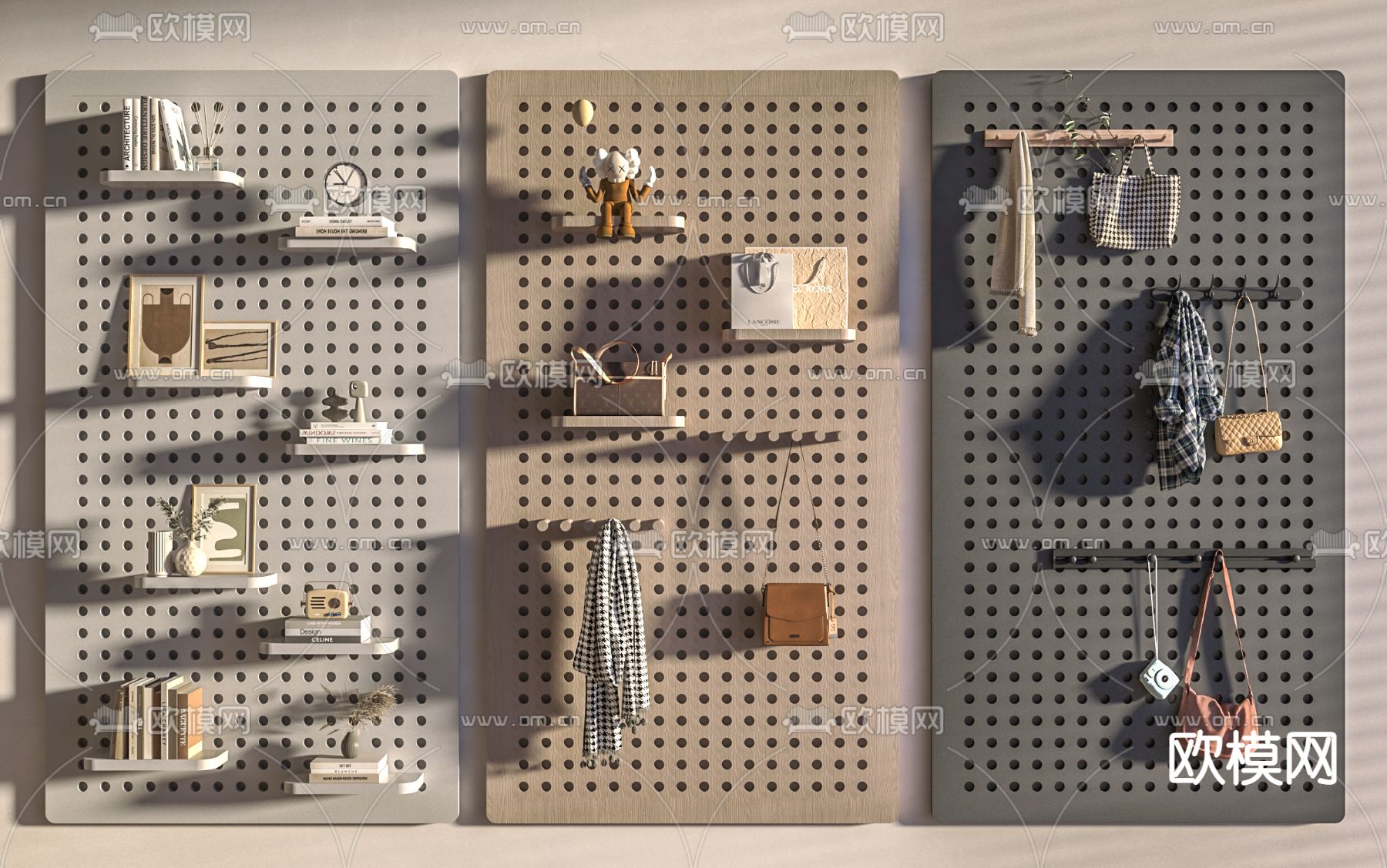 现代洞洞板壁架su模型下载（渲染图1）