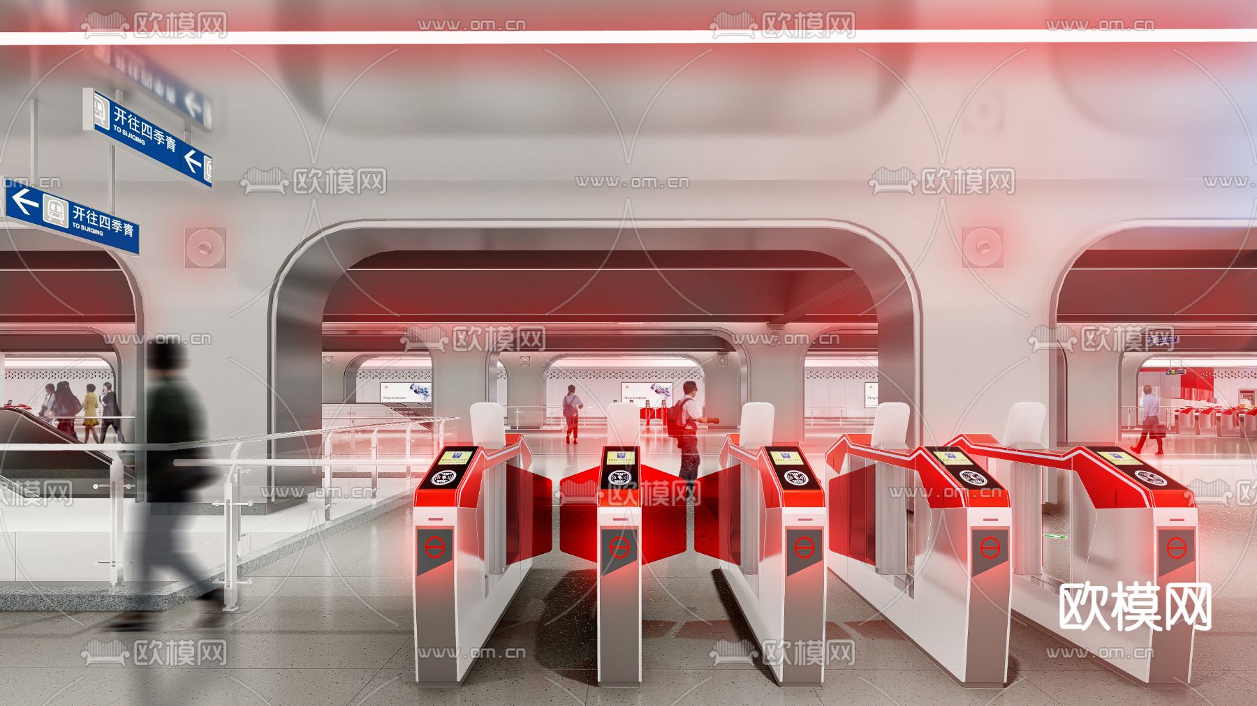 现代地铁站站厅su模型下载（渲染图1）