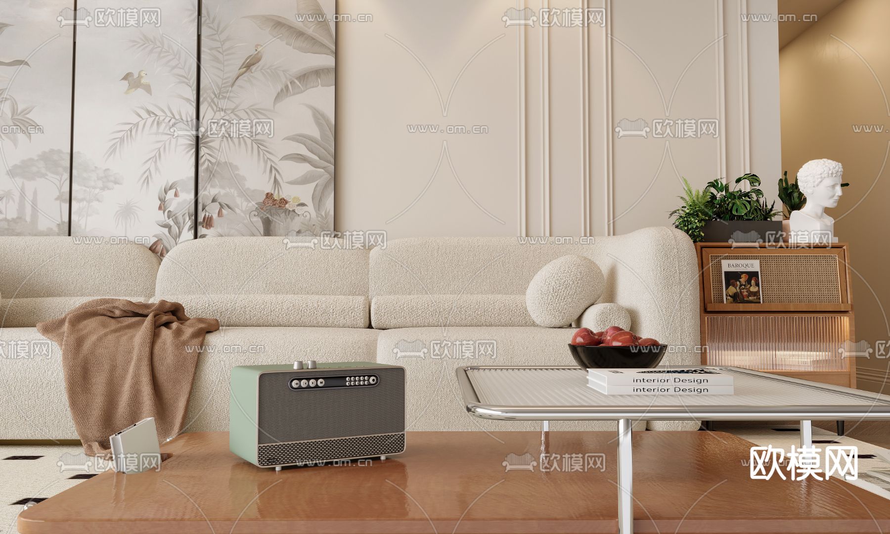 法式客厅3d模型下载（渲染图3）