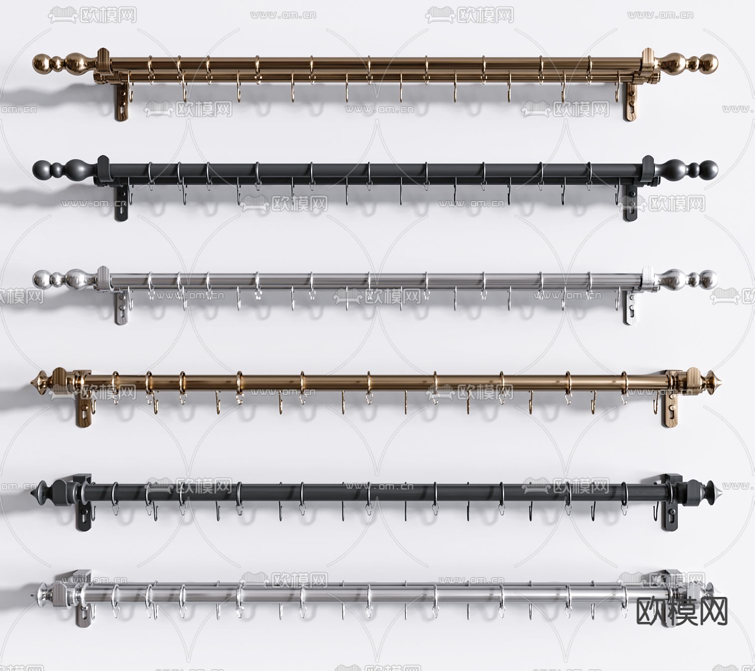 简欧窗帘杆 杆子su模型下载（渲染图1）
