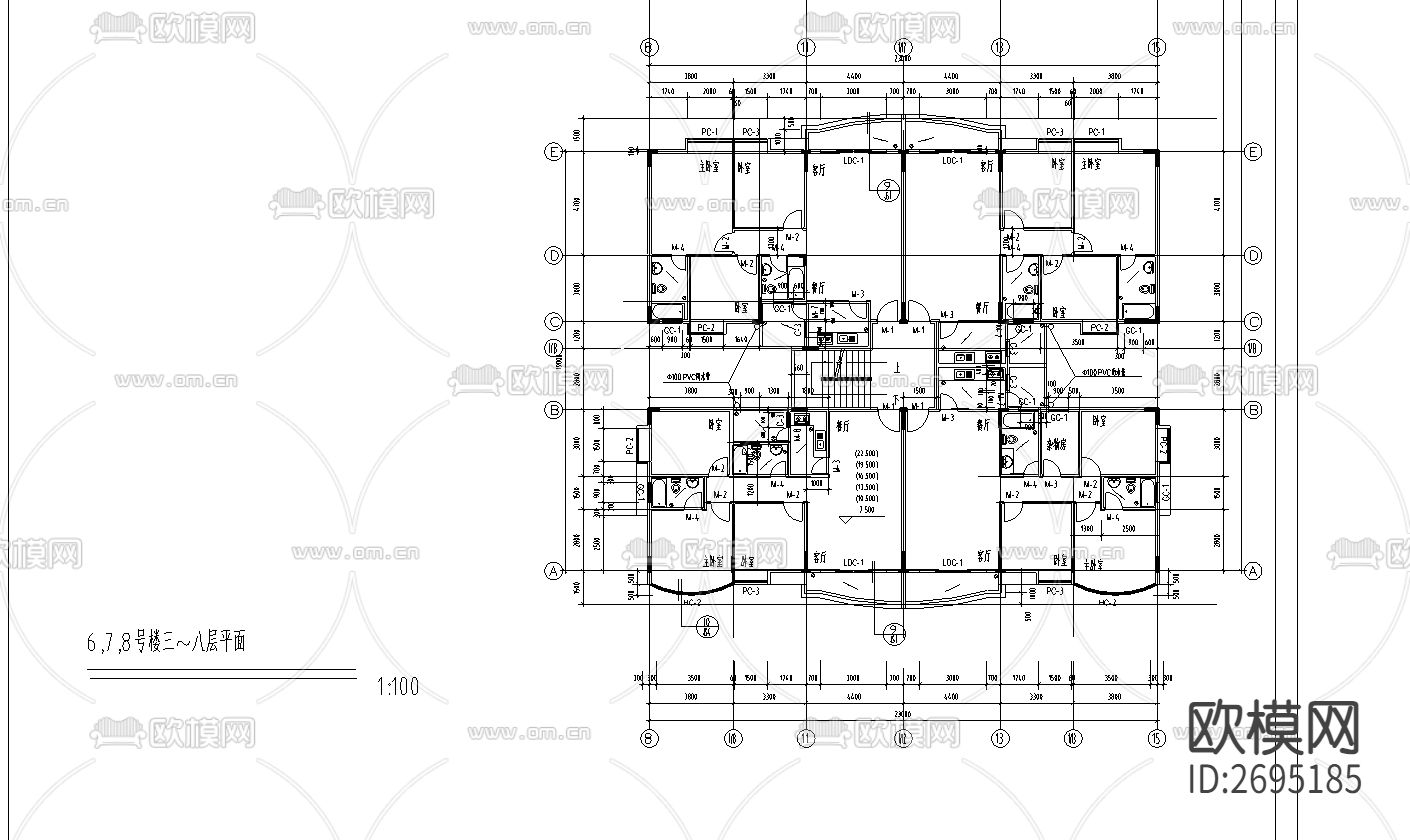 宏润阳光花园居民小区cad施工图下载（渲染图3）