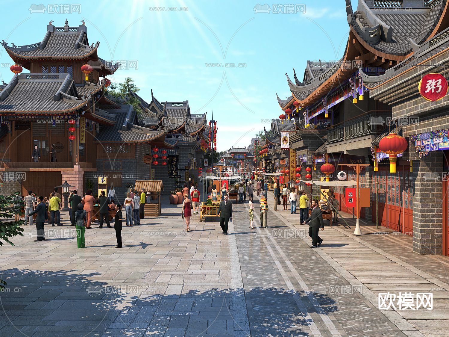 中式古建 商业街3d模型下载_ID14134290_3dmax免费模型-欧模网