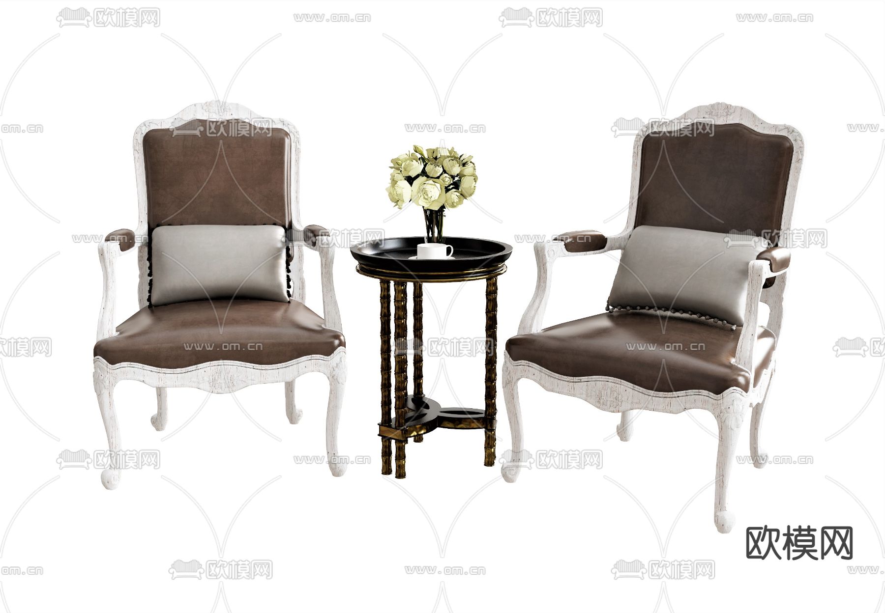 欧式休闲椅 边几su模型下载（渲染图1）