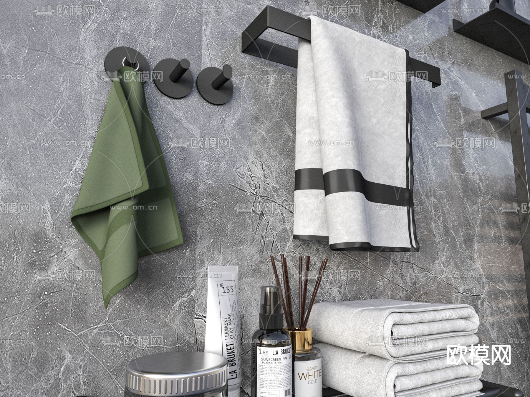 花洒 卫浴 五金 毛巾架3d模型下载（渲染图2）