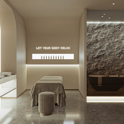  现代美容院spa包房su模型 