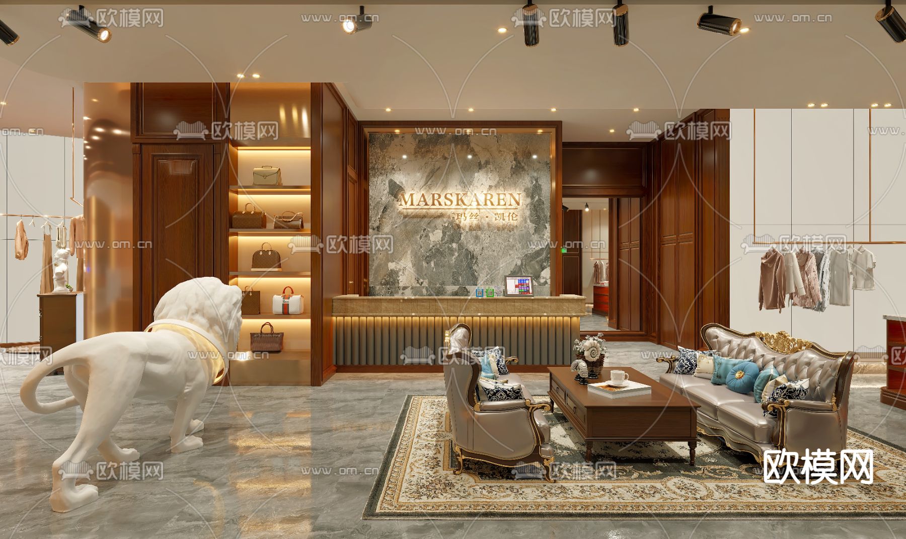 轻奢风服装店 女装店3d模型下载（渲染图3）