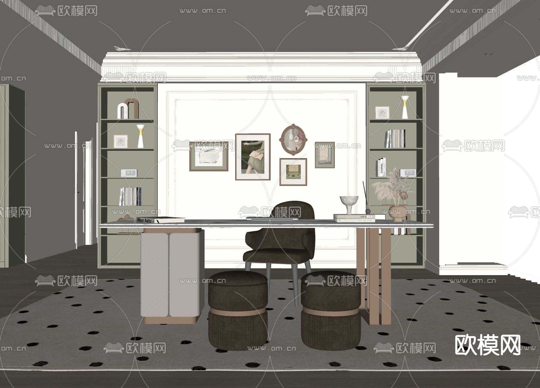 法式书房su模型下载（渲染图2）