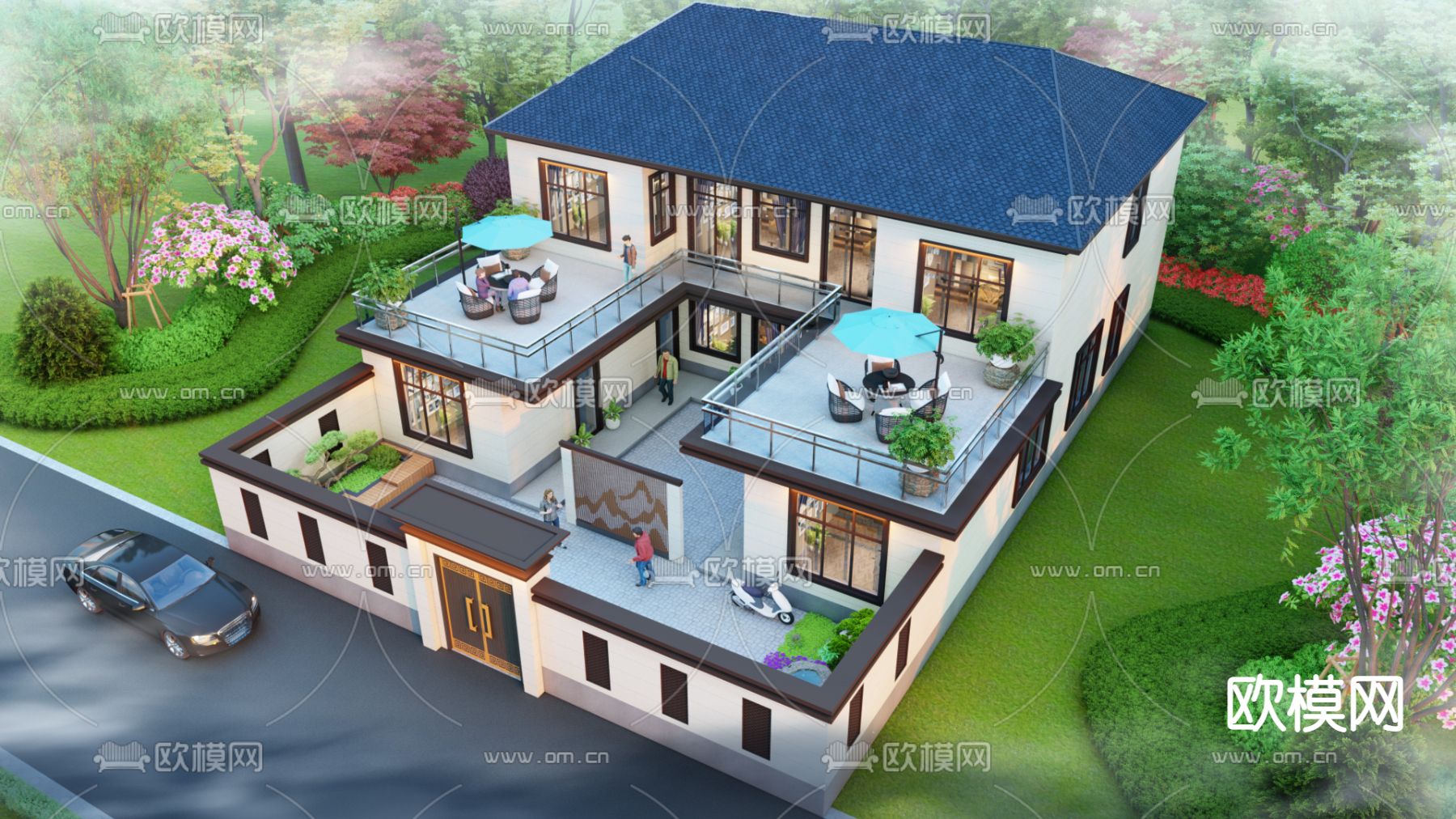 新中式四合院su模型下载（渲染图2）