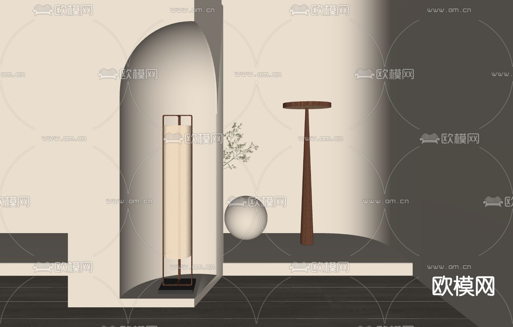 侘寂风落地灯su模型下载（渲染图2）