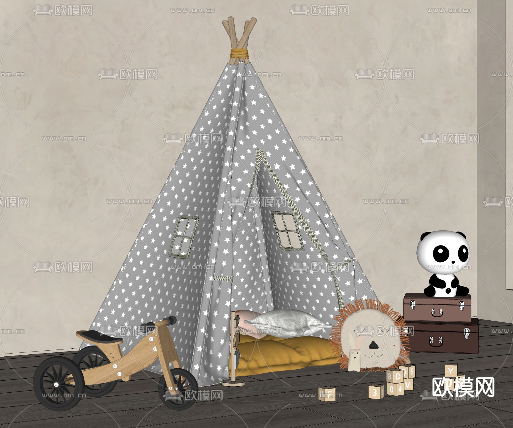 现代儿童帐篷su模型下载（渲染图2）