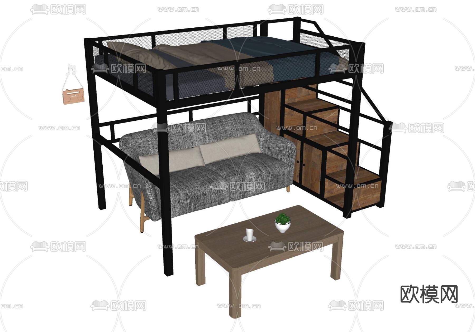 双层床 上下床su模型下载（渲染图2）