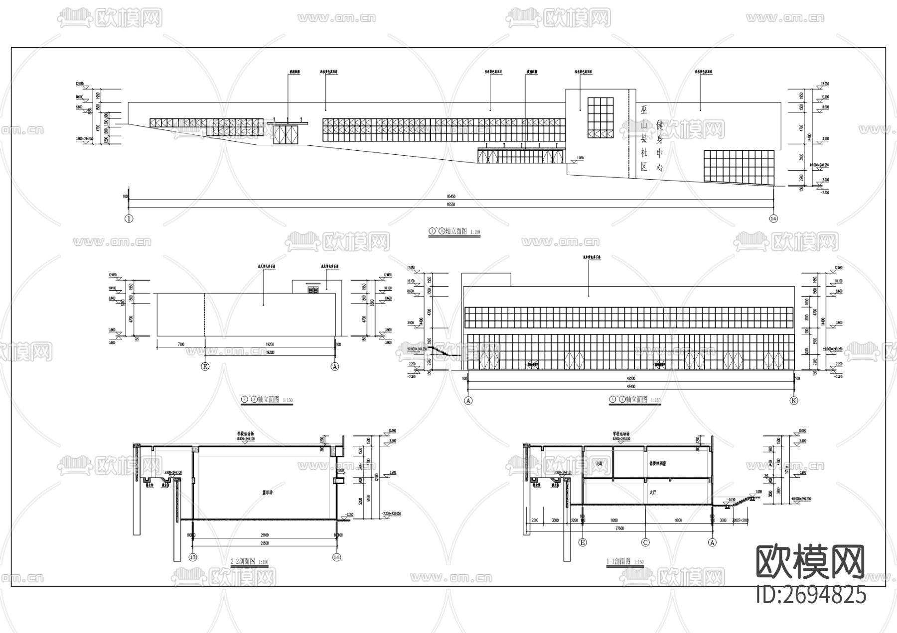 社区健身中心cad施工图下载（渲染图5）