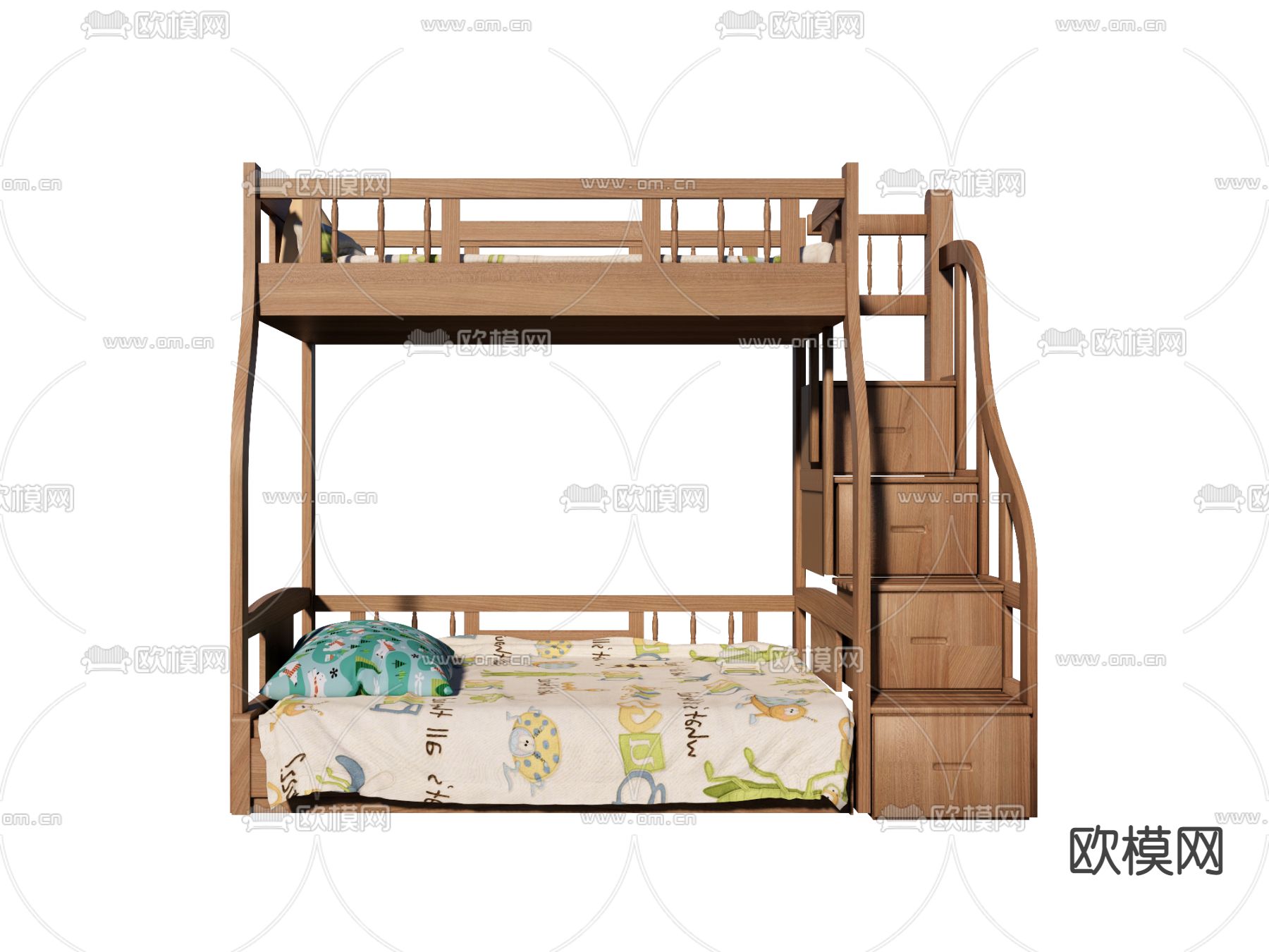 北欧高低床 上下铺su模型下载（渲染图1）