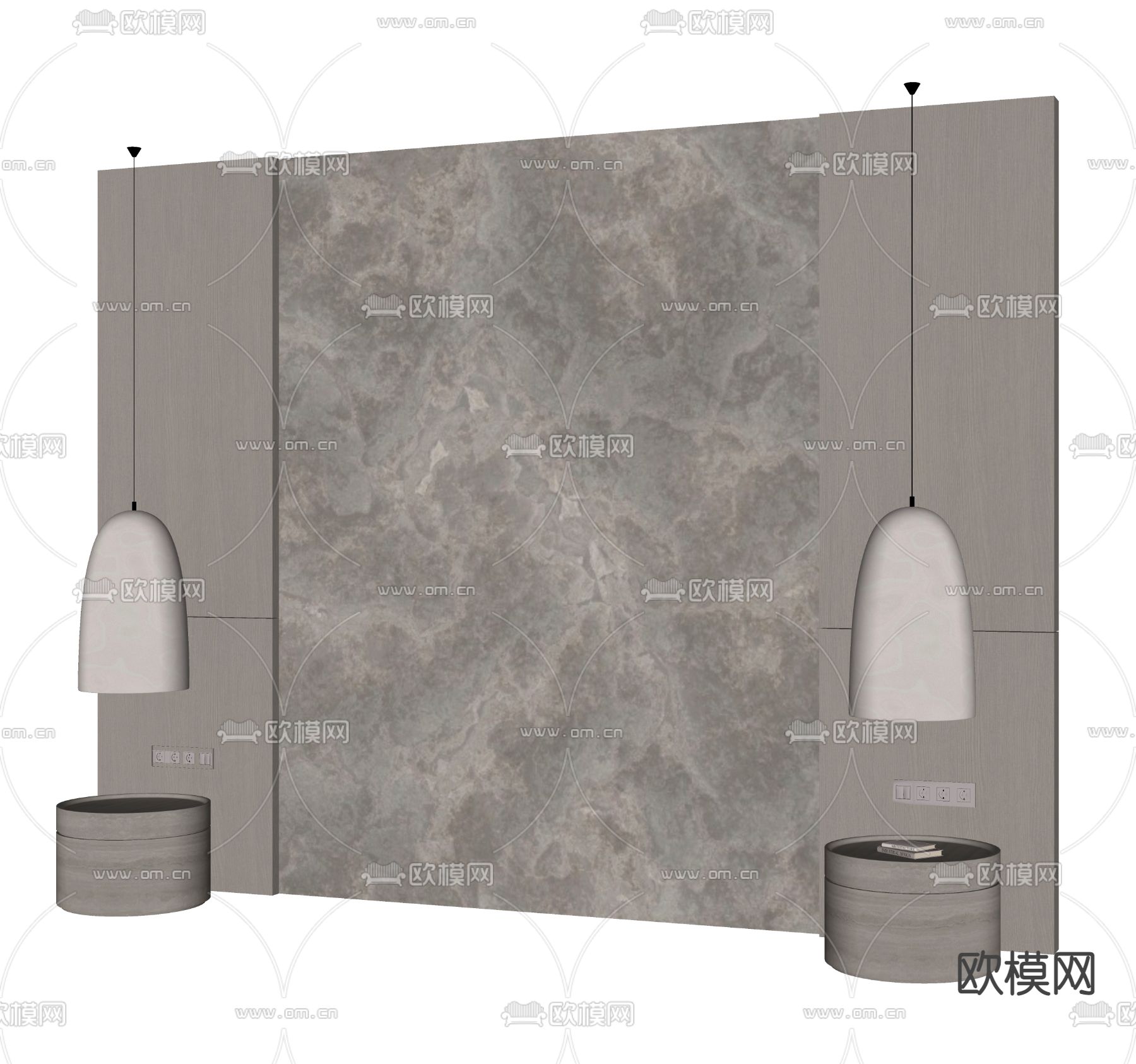 卧室背景墙su模型下载（渲染图2）