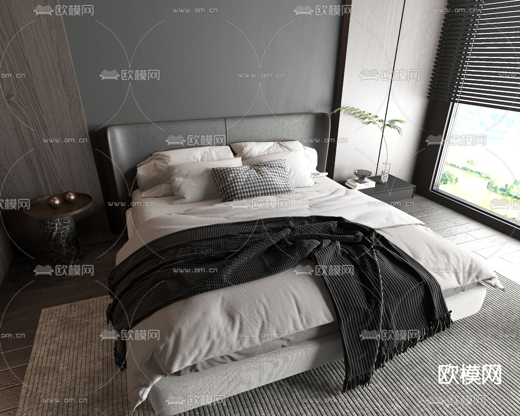 高级灰双人床 卧室床3d模型下载