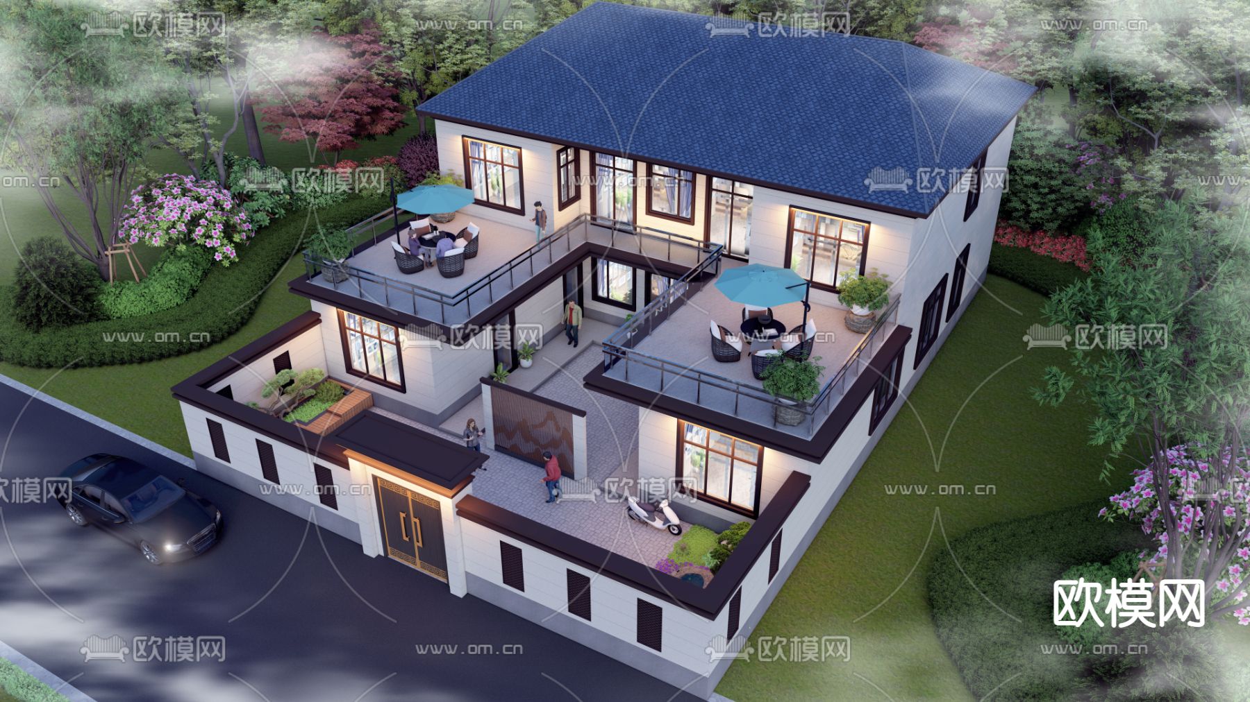 新中式四合院su模型下载（渲染图1）