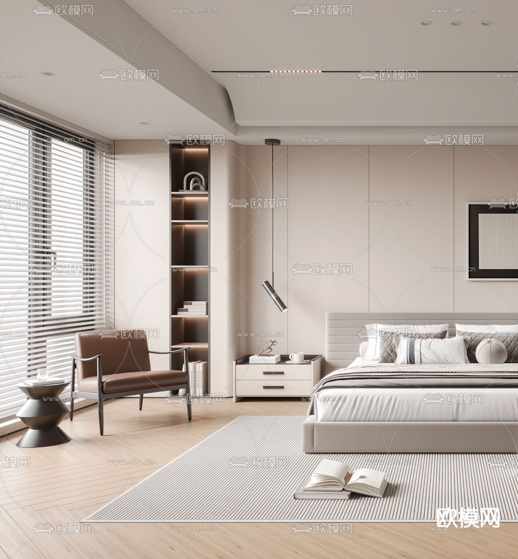 奶油风卧室 主卧3d模型下载（渲染图3）