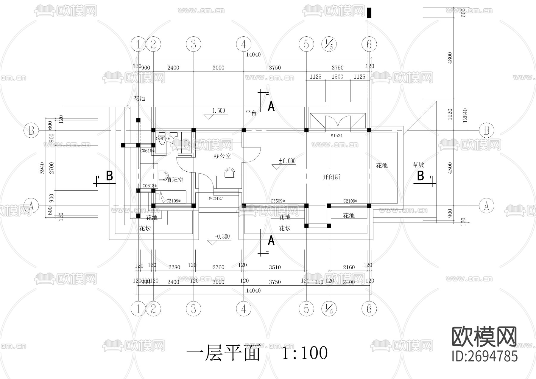 小区入口特色景观值班建筑cad施工图下载（渲染图1）