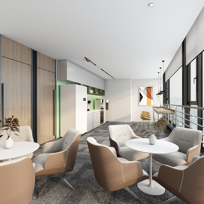  现代茶水间休息区su模型 