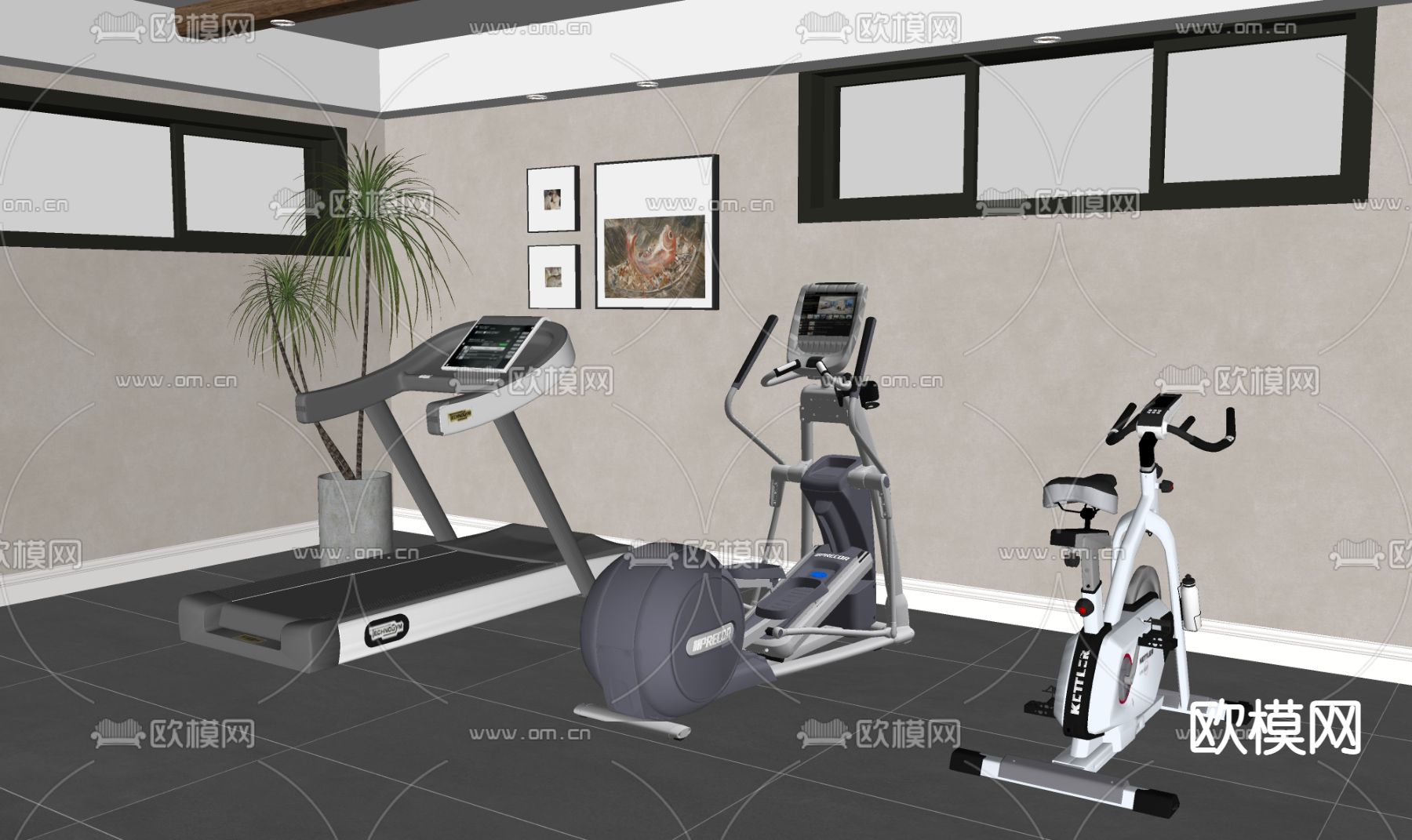 地下室健身房su模型下载（渲染图3）