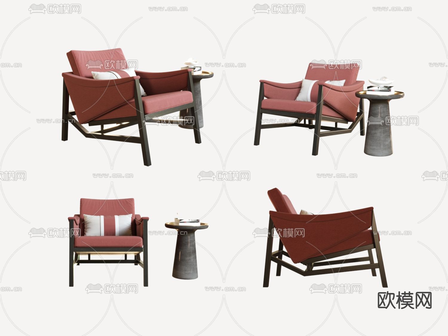 新中式单人沙发su模型下载（渲染图1）