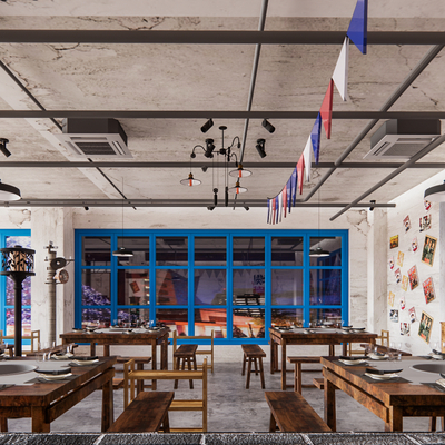  怀旧风火锅店su模型 