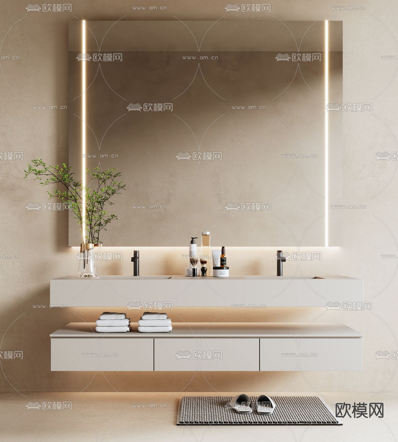 侘寂浴室柜 洗手台3d模型下载