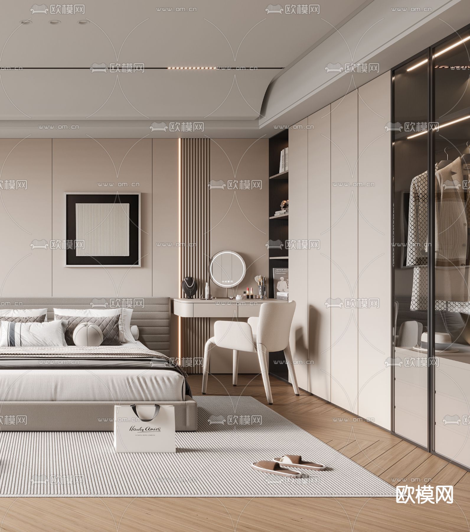 奶油风卧室 主卧3d模型下载（渲染图2）