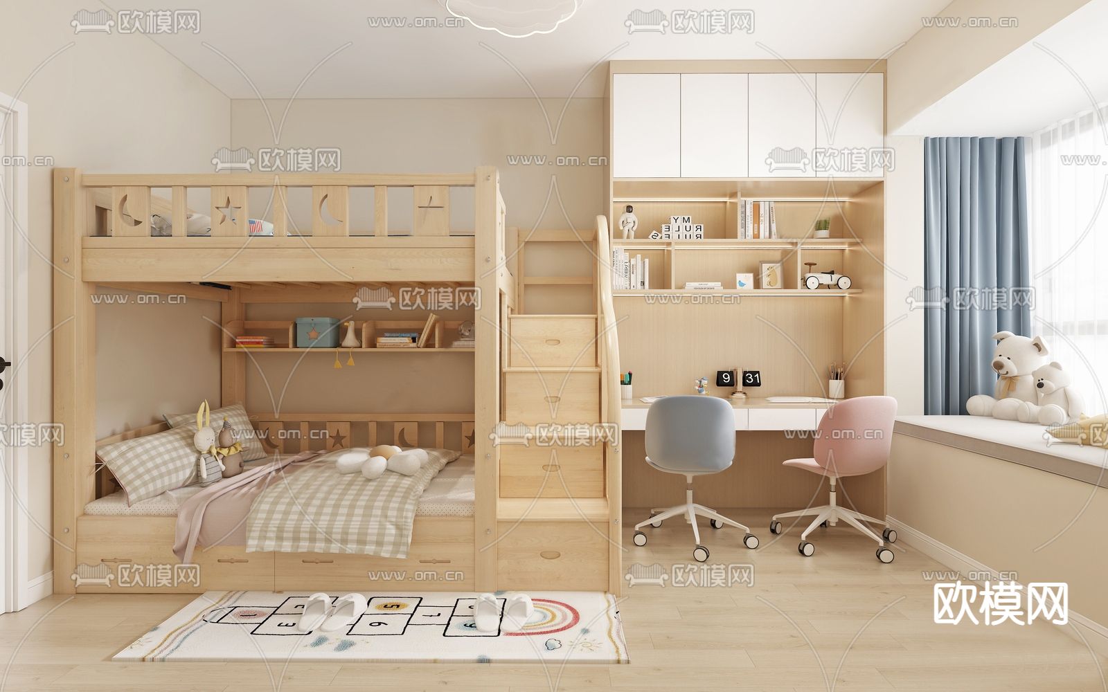 北欧儿童房su模型下载（渲染图1）