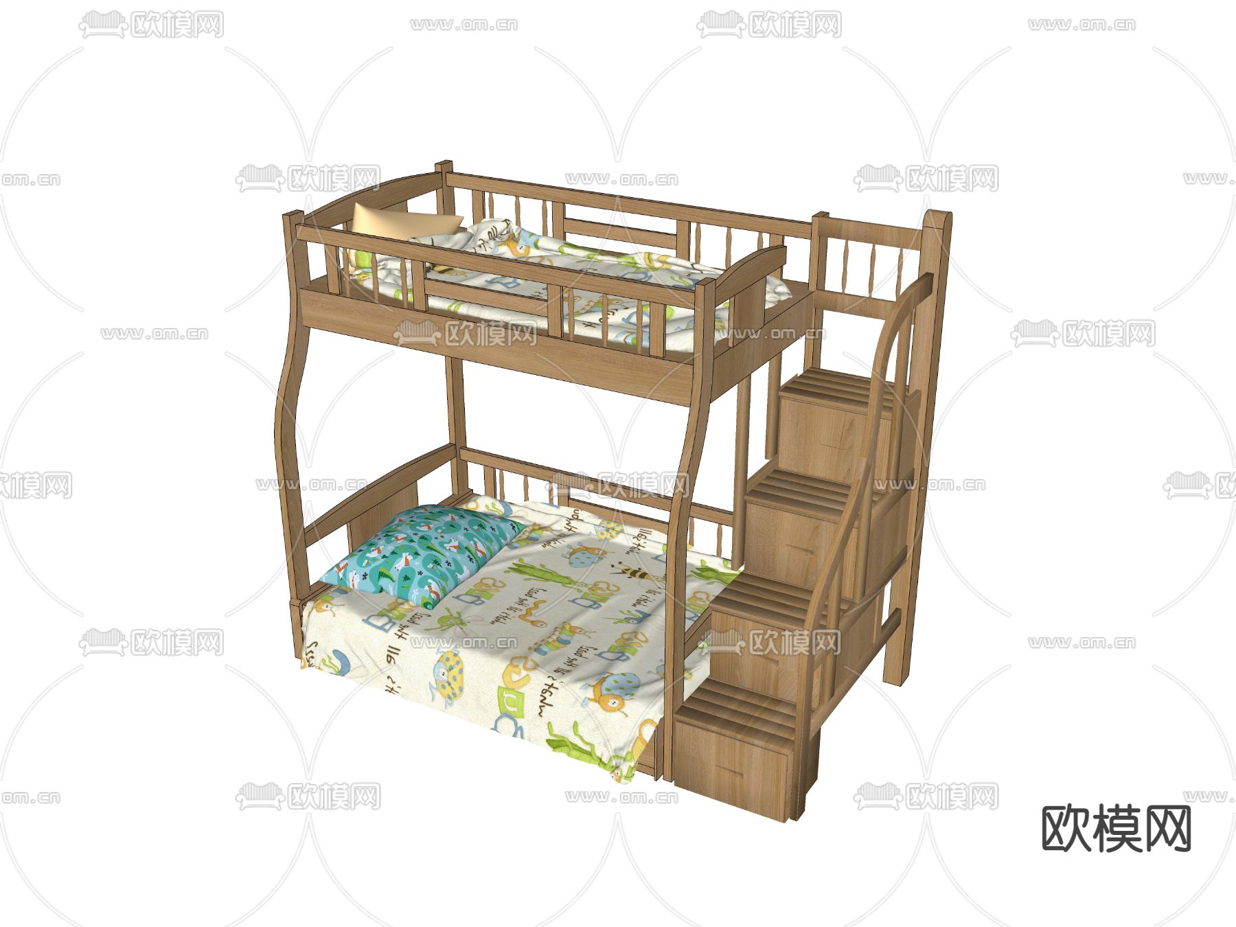 北欧高低床 上下铺su模型下载（渲染图2）