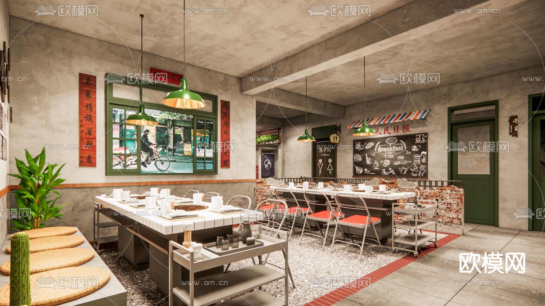 怀旧风火锅店su模型下载（渲染图4）