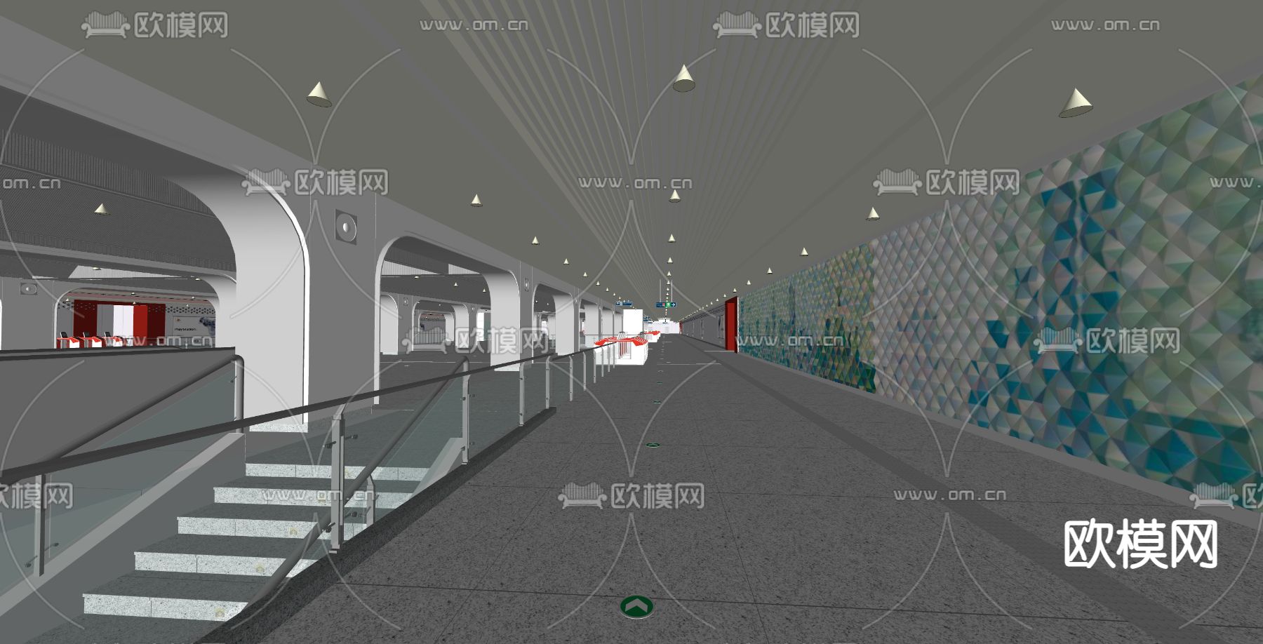 现代地铁站站厅su模型下载（渲染图4）