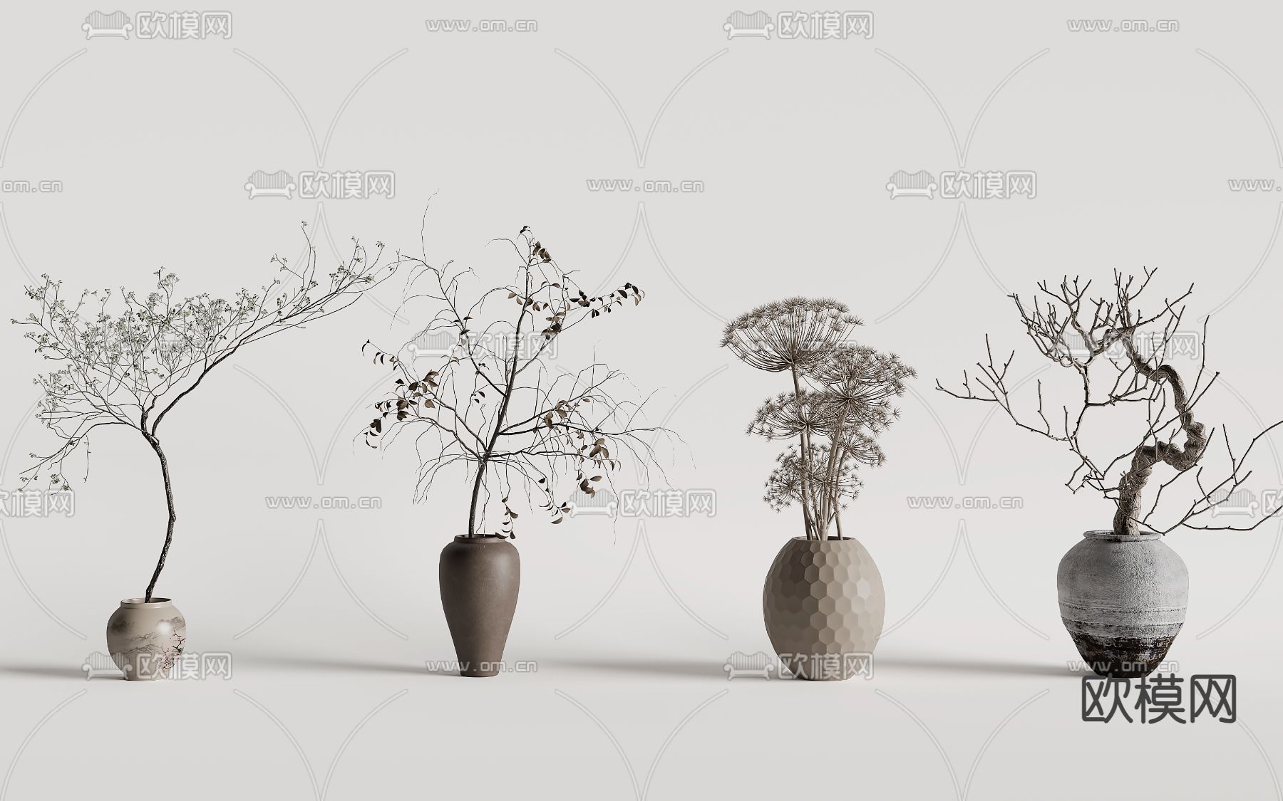 侘寂陶罐 干枝 干花 枯枝3d模型下载