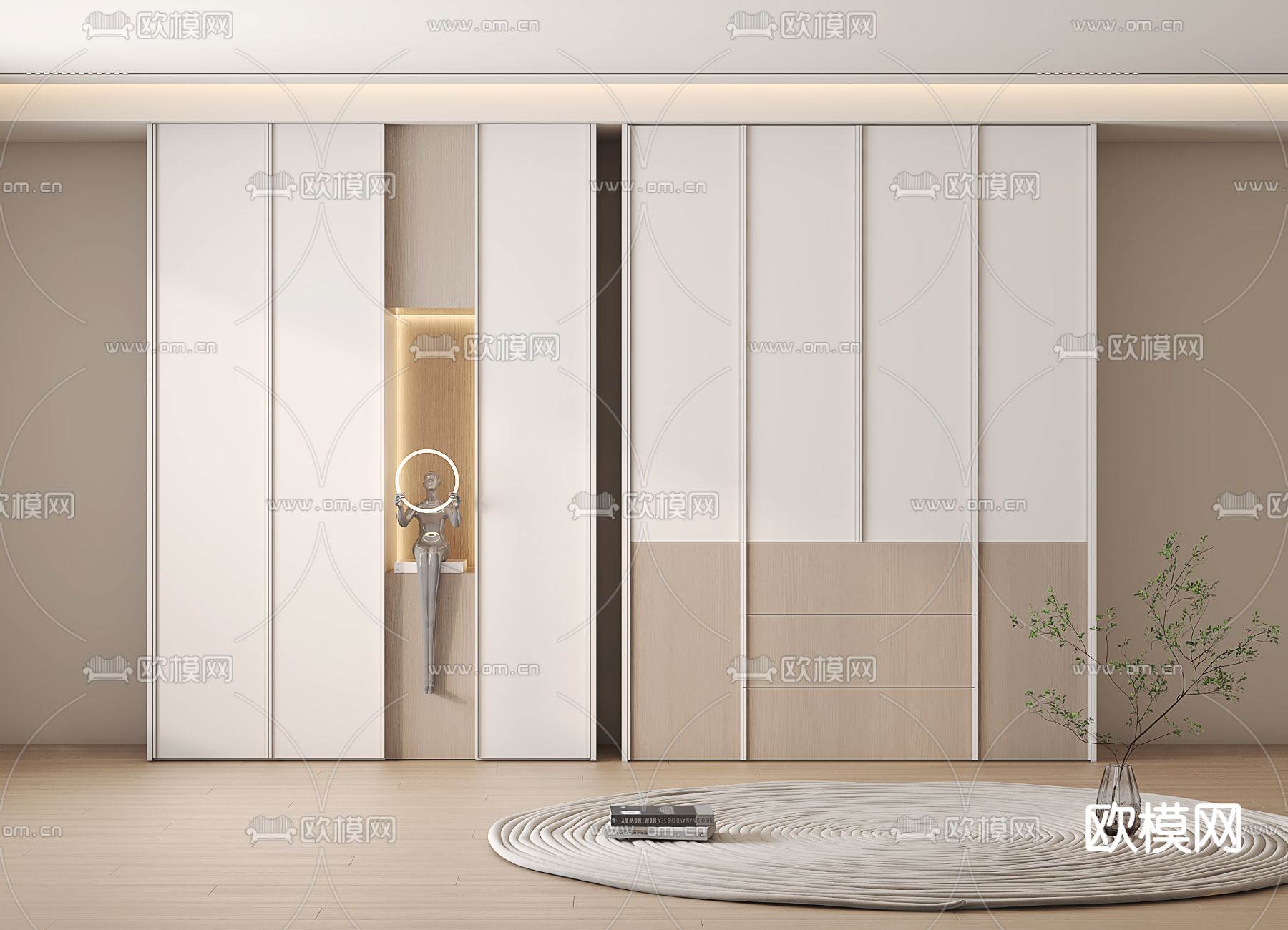 现代实木衣柜su模型下载（渲染图1）