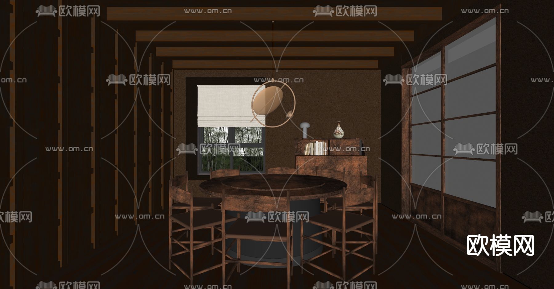 侘寂餐厅包厢su模型