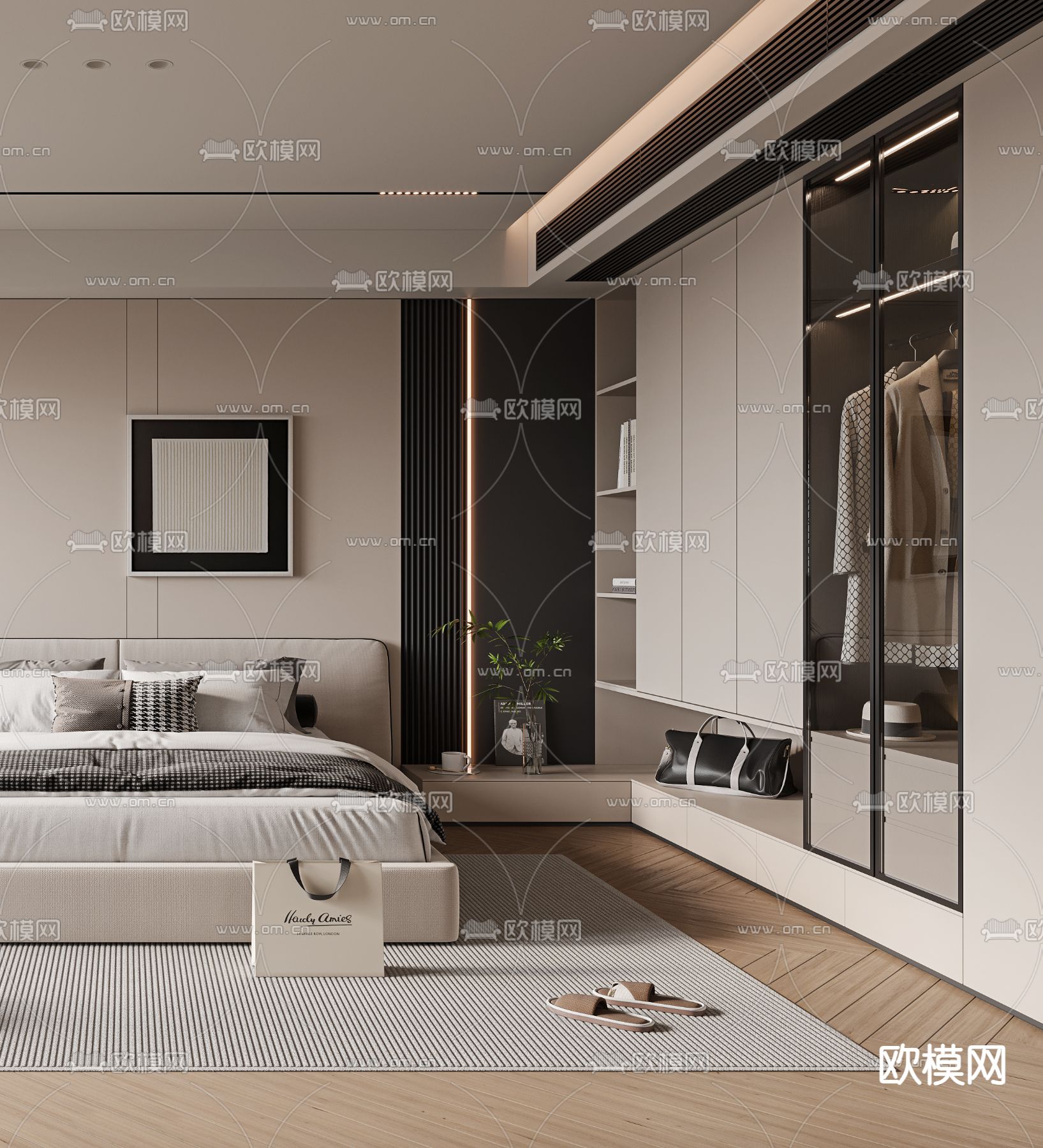 奶油风卧室 主卧3d模型下载（渲染图3）