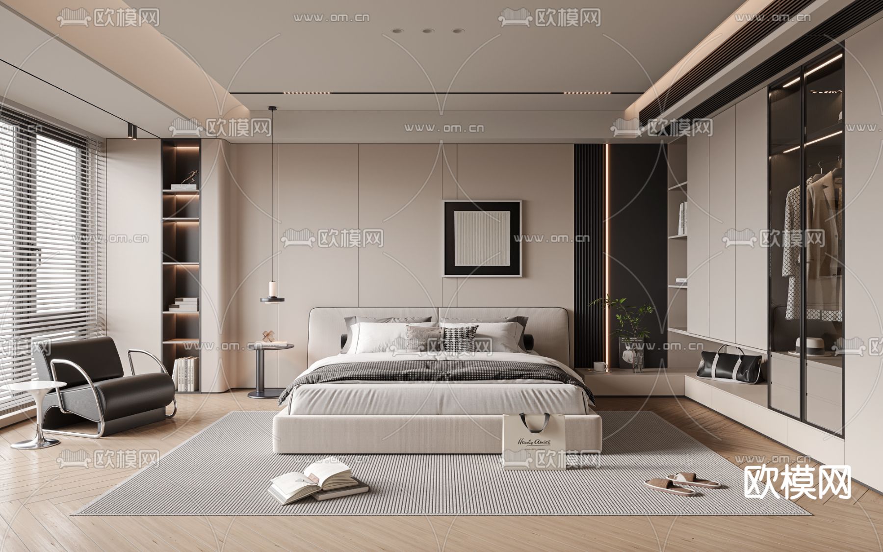 奶油风卧室 主卧3d模型下载（渲染图1）