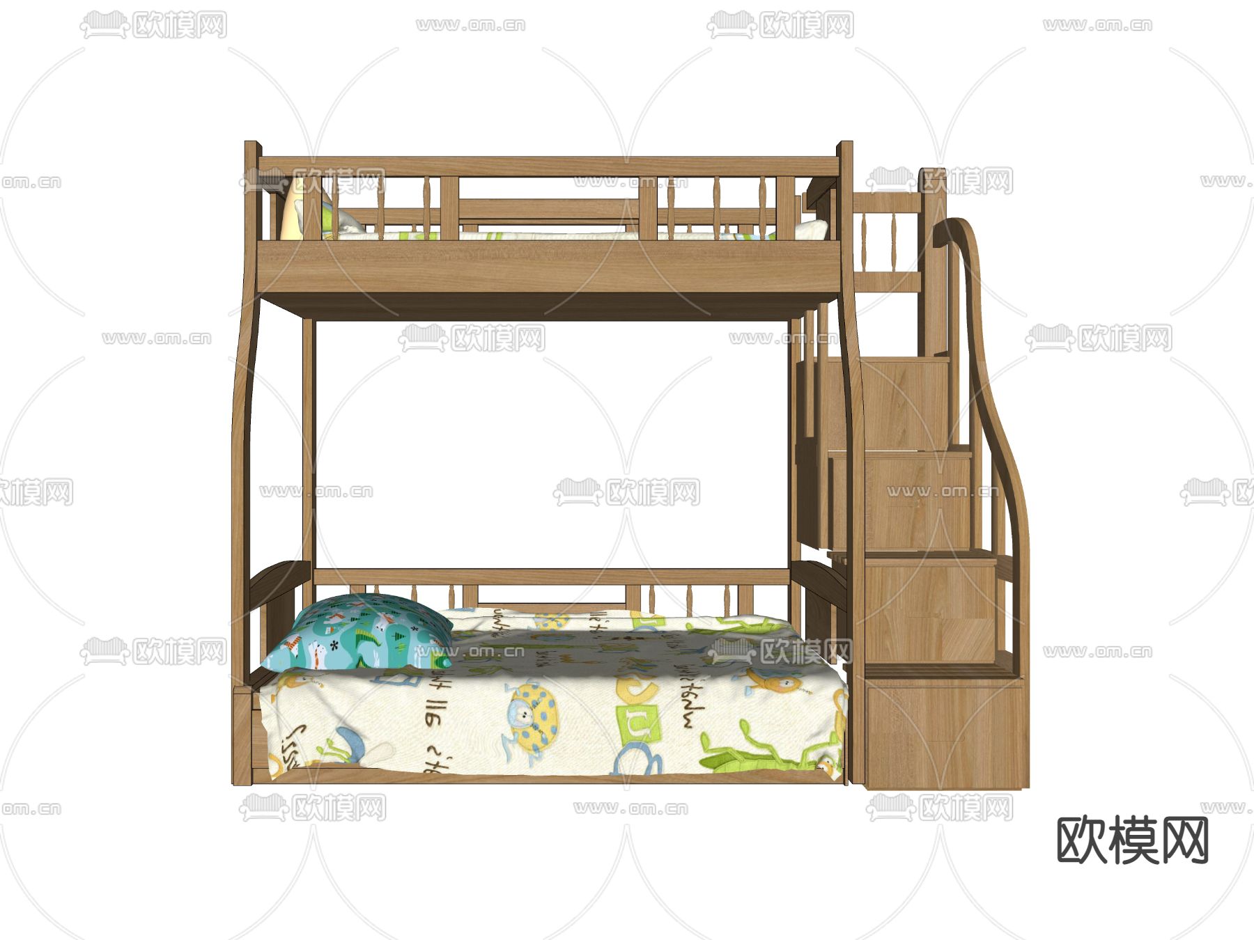 北欧高低床 上下铺su模型下载（渲染图4）