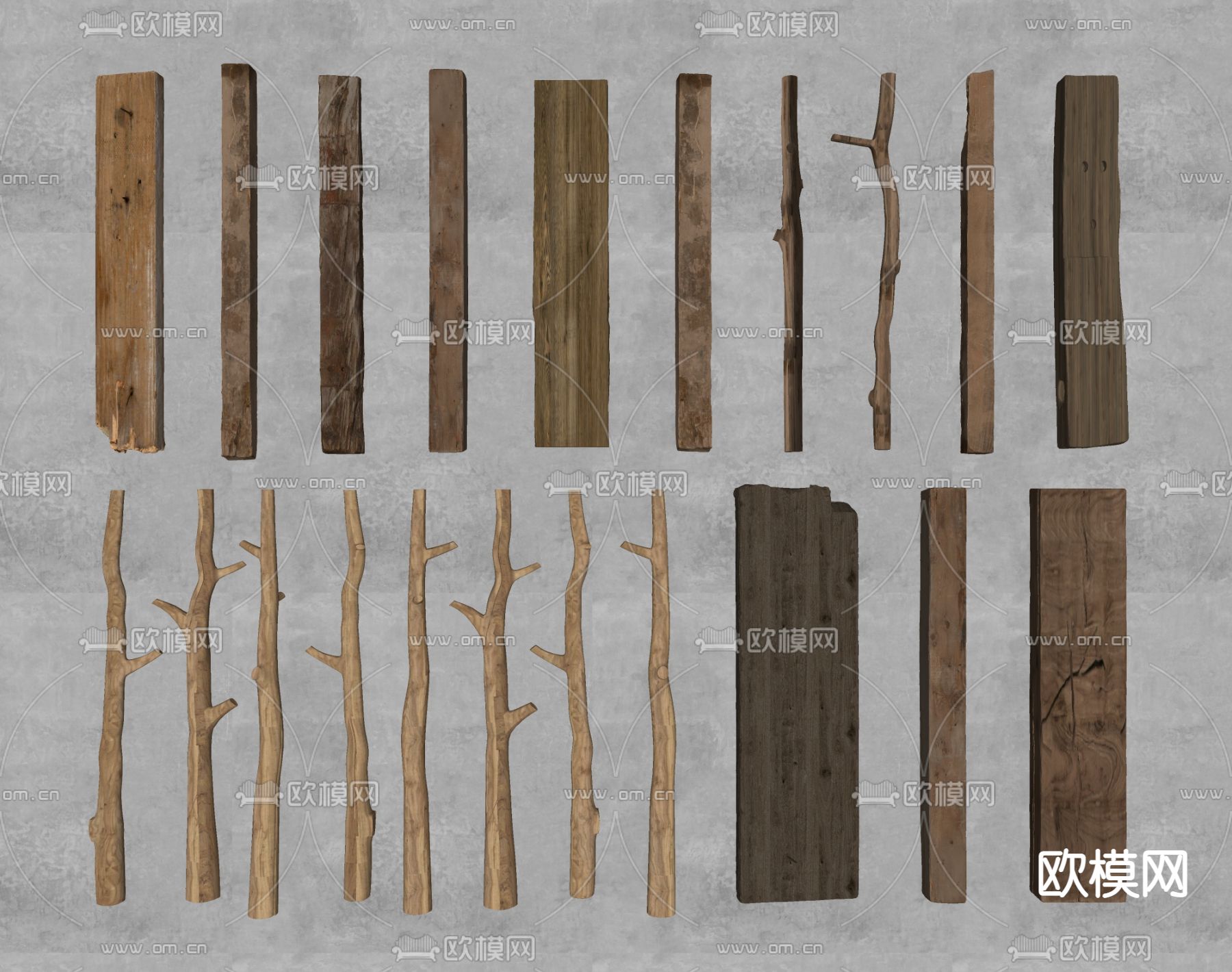 旧木板 旧木头 老木头 木条 木块su模型下载（渲染图2）