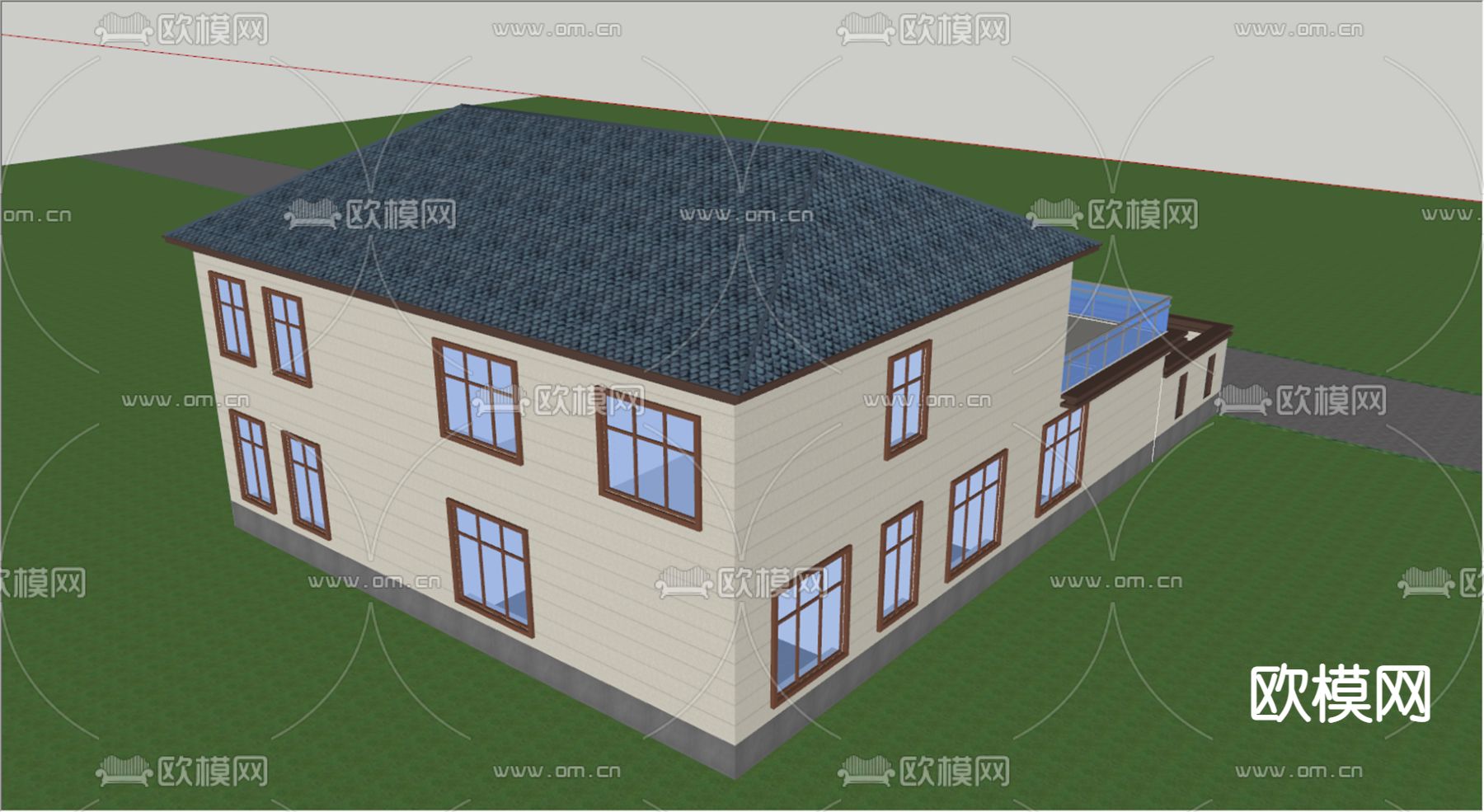 新中式四合院su模型下载（渲染图4）