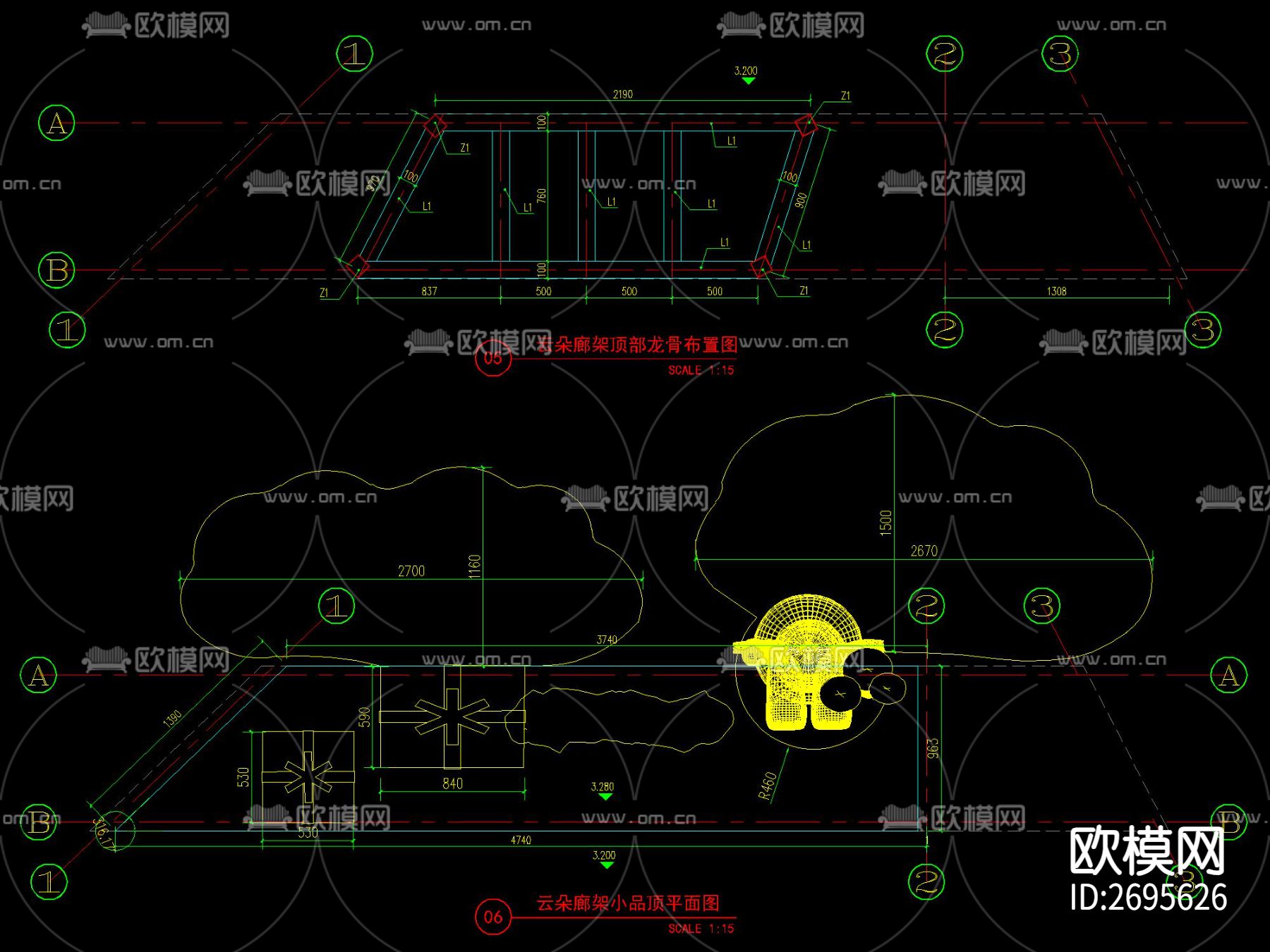 现代云朵小熊雕塑廊架节点大样下载（渲染图3）