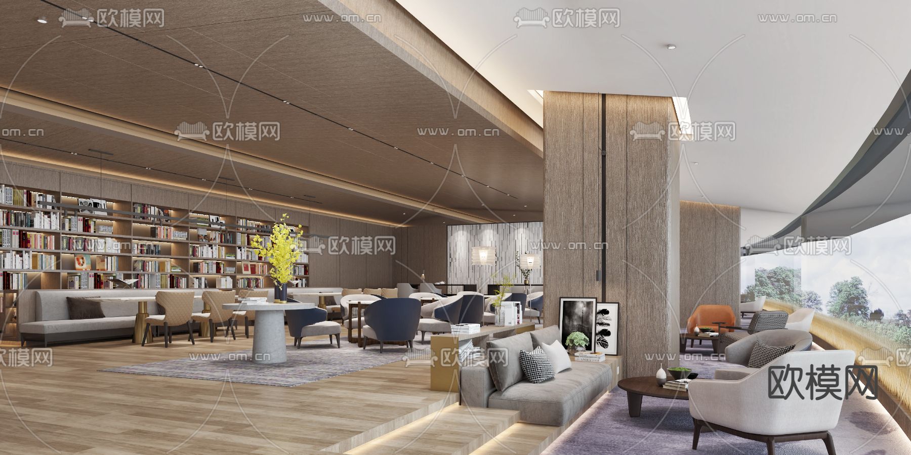 图书馆 书吧 阅览室3d模型下载（渲染图1）