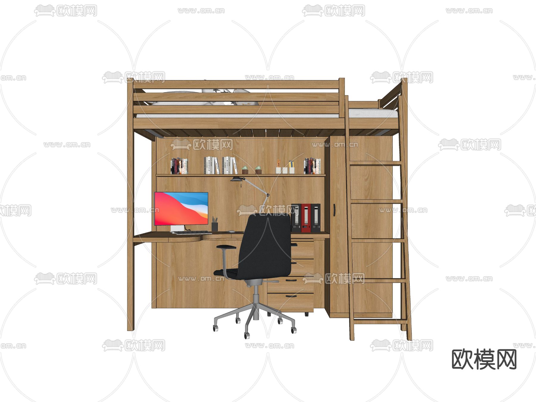 北欧高低床 上床下桌su模型下载_ID14137746_sketchup模型下载-欧模网