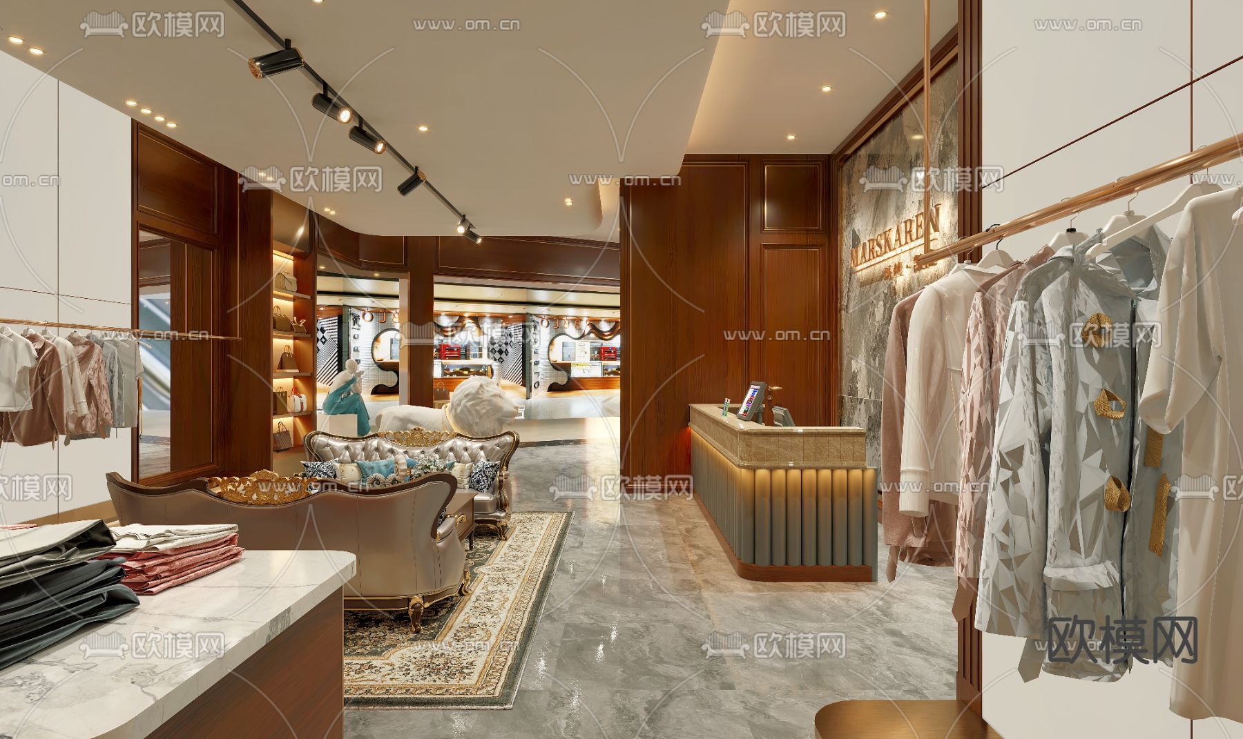 轻奢风服装店 女装店3d模型下载（渲染图2）