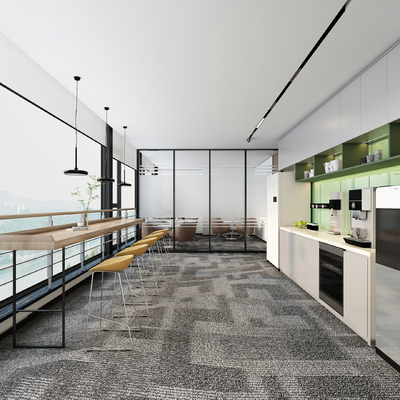  现代茶水间 休息区su模型 