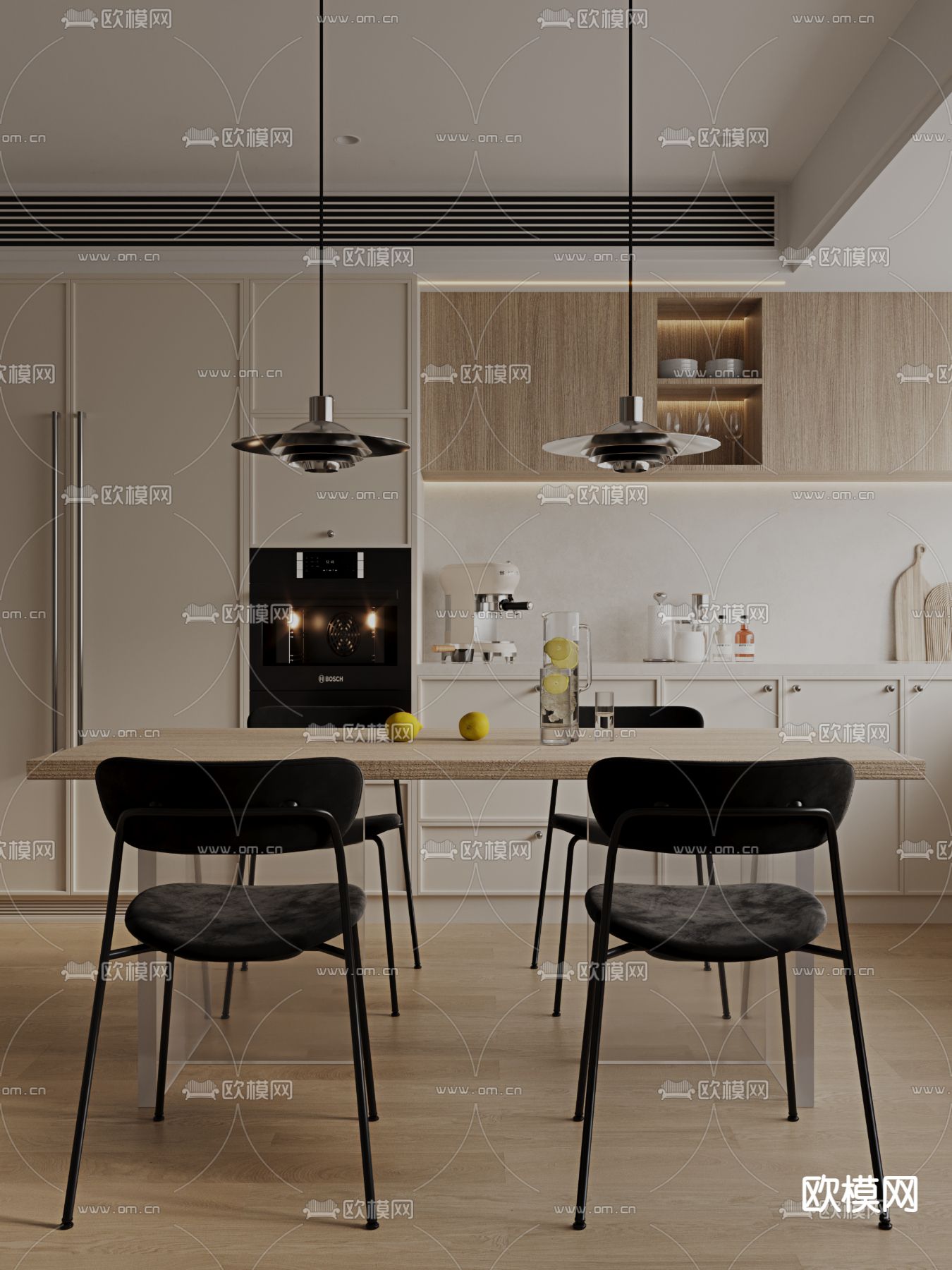 奶油风餐厅3d模型下载（渲染图3）