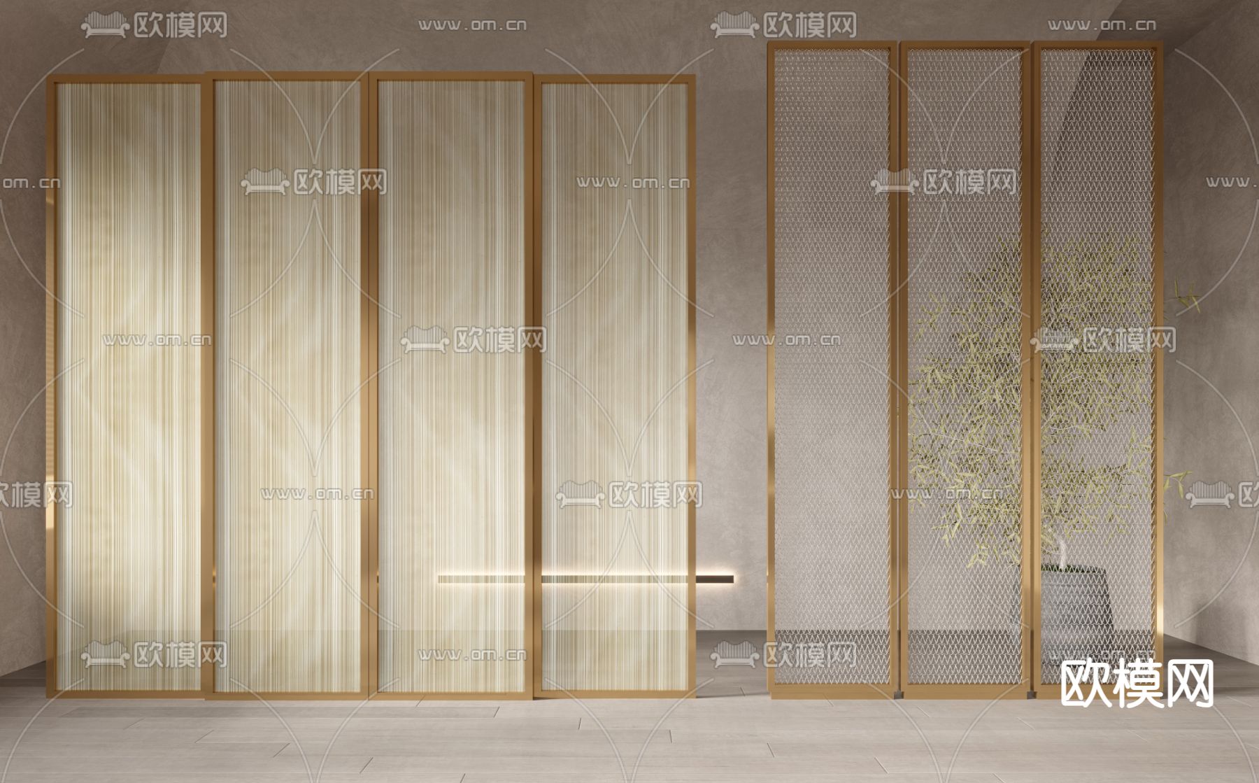 轻奢隔断 夹丝屏风3d模型下载