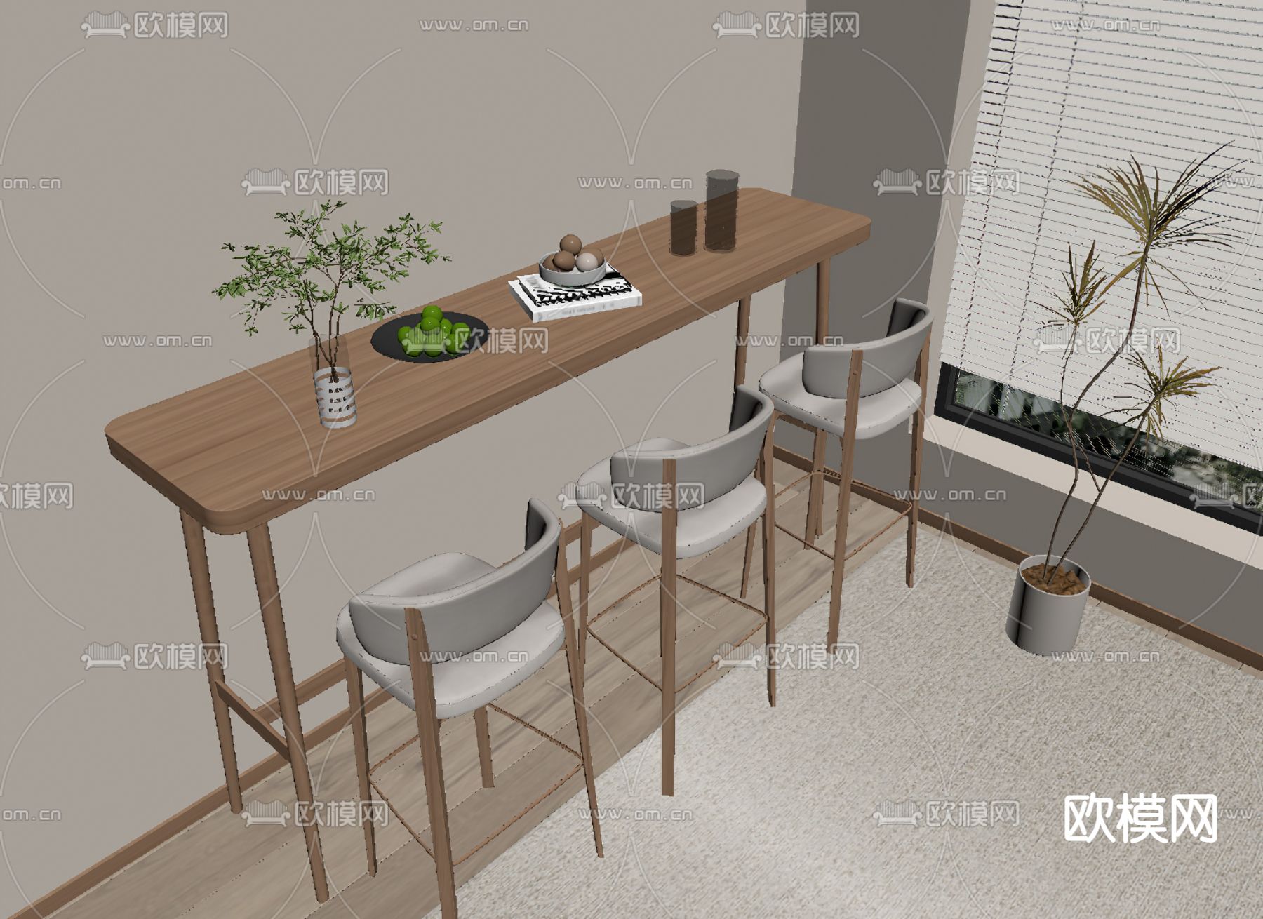 北欧吧台 吧椅su模型下载（渲染图2）