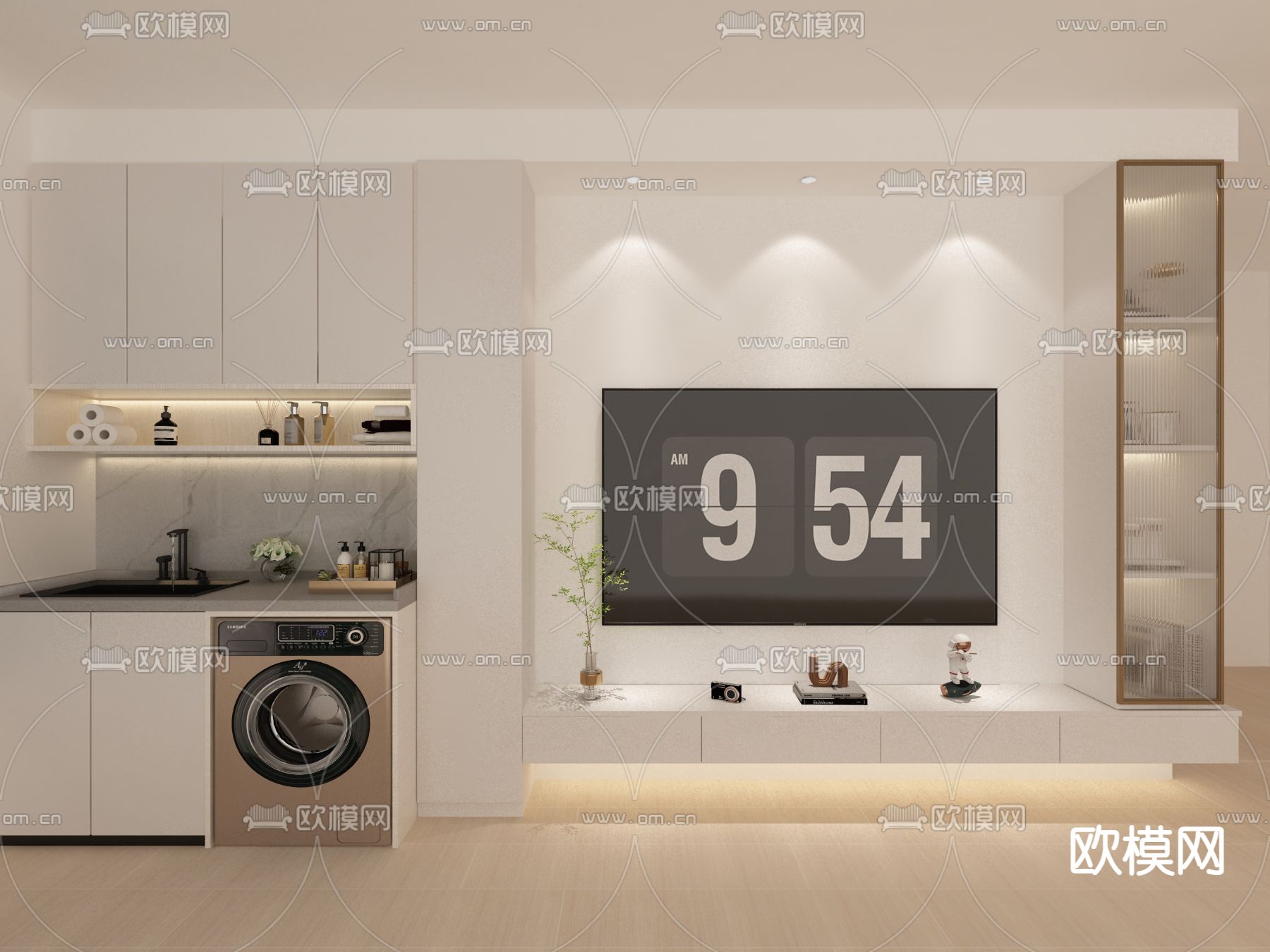 现代电视背景墙免费3d模型下载（渲染图1）
